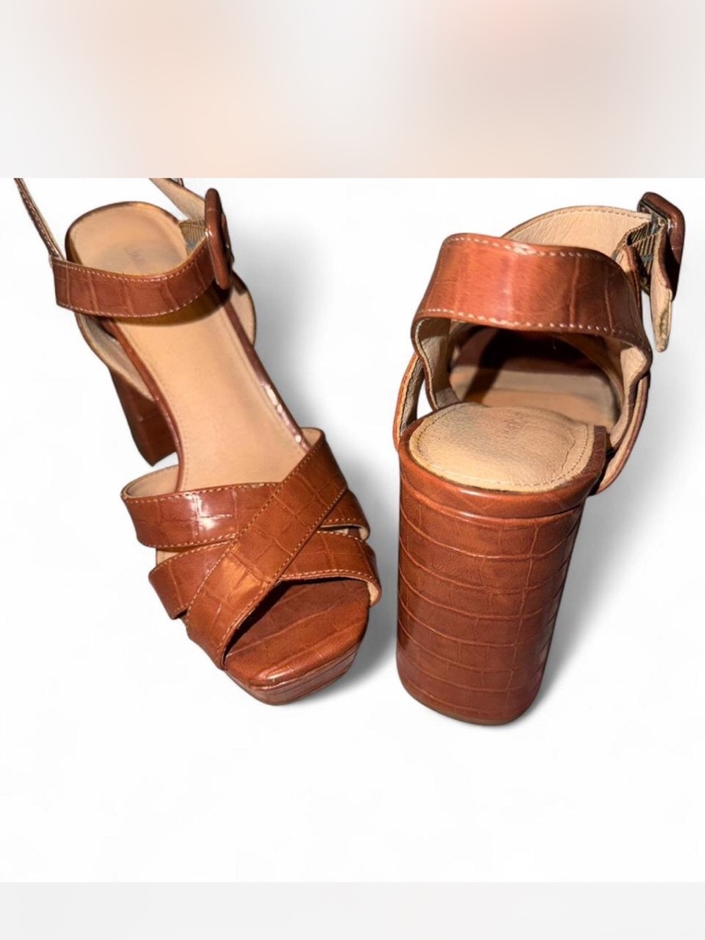 Limelight Cognac Croc-Embossed Platform Sandals